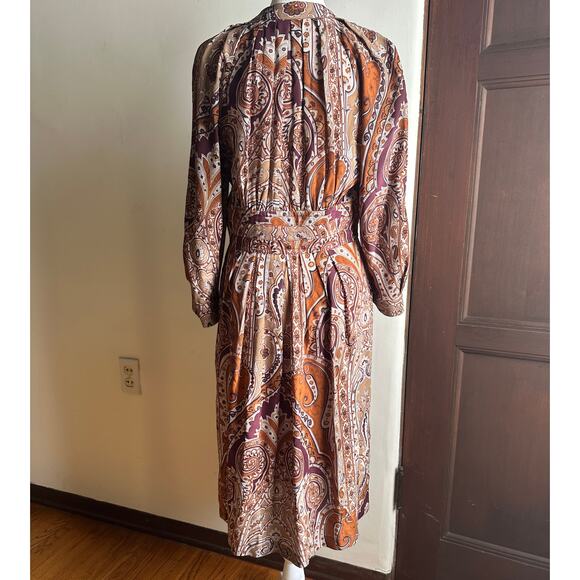 PLENTY by Tracy Reese | Boho Silk Brown Paisley Midi Dress | Size Extra Small - Picture 2 of 10